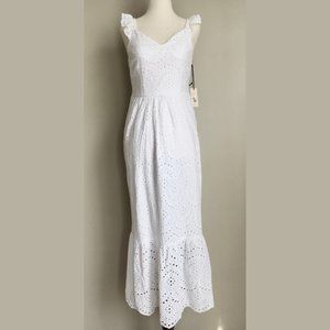 NWT Sincerely Jules White Eyelet Ruffle Strap Sleeveless Maxi Dress XS